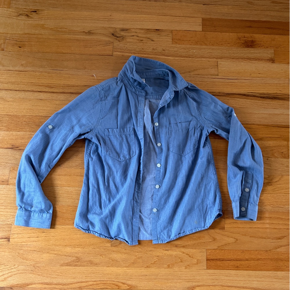 Kids Blue Button-Front Long Sleeve Shirt 100% cotton